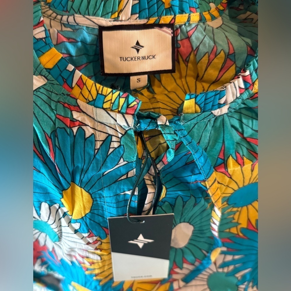 Tuckernuck Retro Daisy Caftan Dress S NWT Cotton Long Sleeve Tiered Boho Chic - Picture 4 of 6